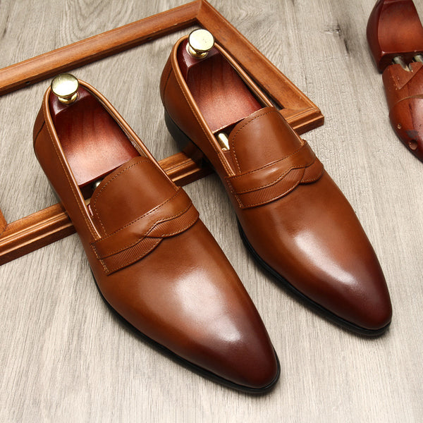 Classy Men's European Leather Loafers - Pointed Toe, Low Height, Black, Brown, Wine Red, Sizes 36-45. Comfort & Style!