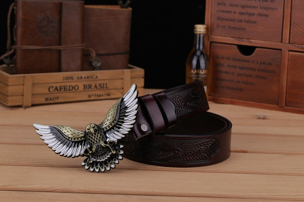 Western Leather Personality Belt in Various Colors - Trendy Style and Two-Layer Cowhide - Unisex Fashion Accessory Photos.