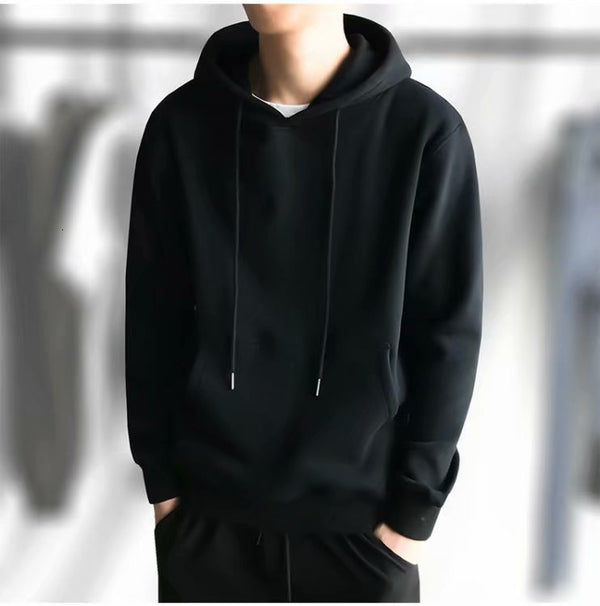 Men's Stylish Fleece Hooded Sweater Korean Style White Pullover with Flare Sleeve - Cotton Polyester Blend Square Collar Spring Autumn