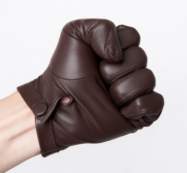 Luxury Men's Fleece-Lined Sheepskin Gloves in Brown and Black - Winter Fashion Accessories