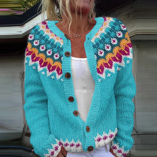 Stylish Warm Totem Winter Cardigan Sweater - Women's, Long Sleeve, Polyester Fiber, Medium Length, Single-breasted