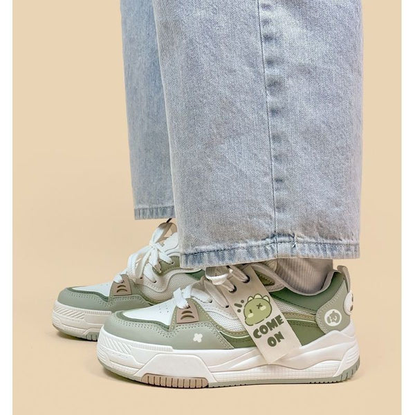 Chic Hong Kong Dad-Style Green Platform Sports Shoes for Women