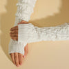 Winter Wool Twist Half-Finger Gloves - Women's Warm Black Sleeves