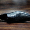 Men's Black Lizard Leather Derby Shoes - Handcrafted luxury with pointed toe, lace-up closure, and Goodyear welt construction. Sizes 37-44.