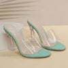 Elegant Mid-Heel Crystal Accent Transparent Slipper in White