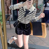 Chic Women's Doll Collar Sweater with Bow Pattern - Red/White | Buttoned Pullover for Casual Wear - One Size - Polyester Quality