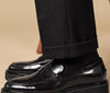 Genuine Leather Black Business Casual Slip-on Shoes for Men - Square Toe, Thick Sole, Sizes 38-45