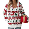 Festive Christmas Print Plush Cardigan in Classic White - Women's Holiday Outerwear with Regular Fit and Functional Pockets