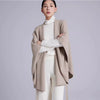 Elegant Cashmere Lace-Up Cloak Sweater in Camel & Black - Batwing Sleeves, V-Neck Collar - Women's Fashion & Comfort