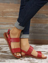 Flat Sandals with Buckle, Round Toe Design, Plus-Size Women's Footwear in Black, Red, Beige, Brown