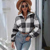 Chic Women's Striped & Plaid Short Coat in Black - Versatile & Stylish Female Outerwear with Stripes & Plaid Pattern, S-XL Sizes