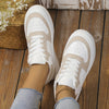 Stylish Women's Color-block Round Toe Sneakers, PU Material, All-Season Casual Shoes.