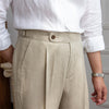 Men's High-Waist Linen Trousers: Light & Breathable in White, Khaki, or Caramel - Asian Sizing 29-36