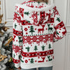 Festive Christmas Print Plush Cardigan in Classic White - Regular Fit Hipster Style Coat with Functional Pockets - Women's Holiday Outerwear.