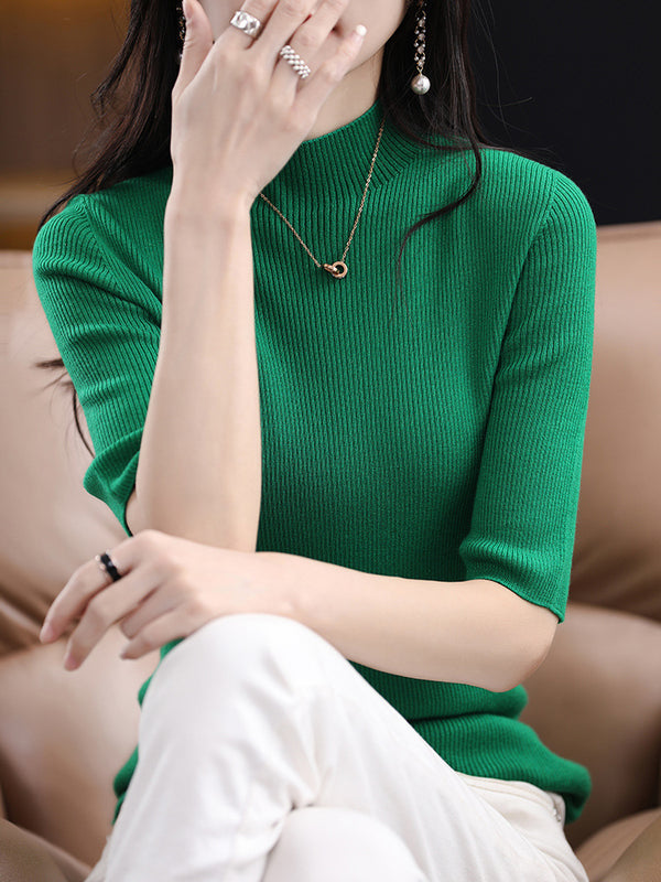 Fashionable Half-Sleeve Turtleneck Women's Sweater in Spring Colors