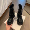Chic Buckle-Strap Platform Boots in Black and Brown - Women's Fashion Motorcycle Boots