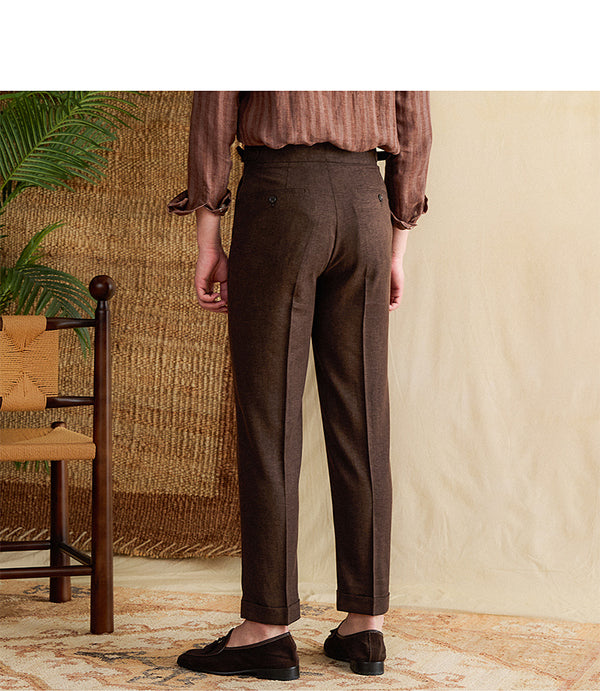 High-Waist Men's Casual Pants, Lyocell Cotton Blend, Lightweight Trousers, Urban Style, Khaki, Brown