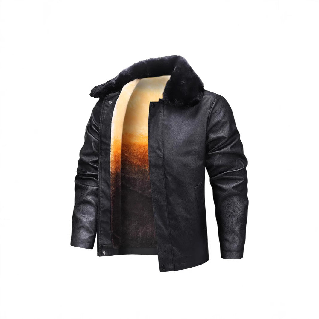 Leather Coat Men's Autumn And Winter Fleece-lined Thickened