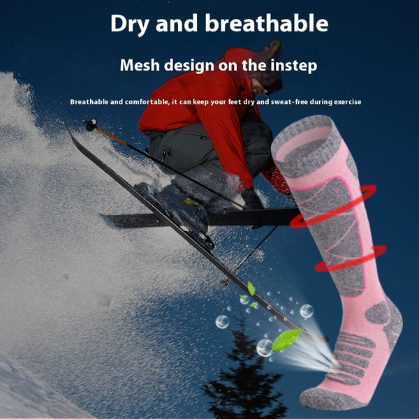 Warm Winter Sports Socks in Purple Cotton - Non-Slip, Antibacterial (1 pair) - Skiing & Outdoor Activities - Women Ski Socks.
