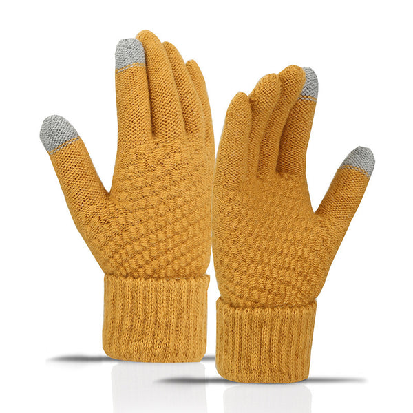 Windproof Fleece-Lined Cycling Gloves for Cold Weather in Black - Touchscreen Compatible & Cozy Knit Design