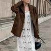 Elegant Ladies' Faux Suede Coat, Vintage Style Jacket - Retro Fashion, High-Quality Polyester, Women's Vintage Wear.
