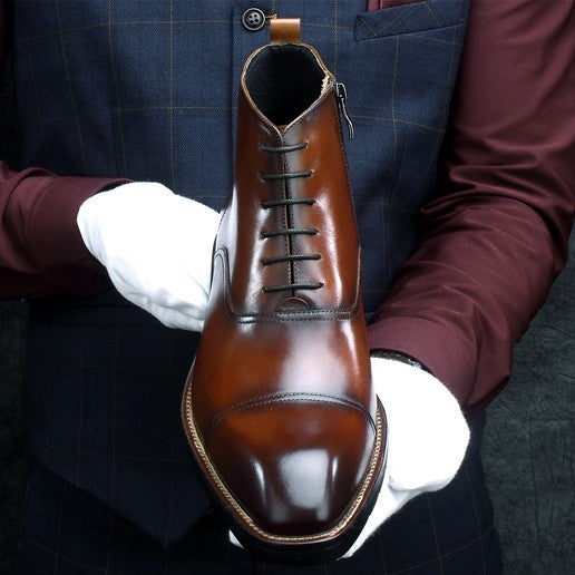 High-Quality Leather Winter Boots with Zipper - Light Brown, Youthful Style, Men's Footwear, Trendy and Stylish, Comfortable Walk.