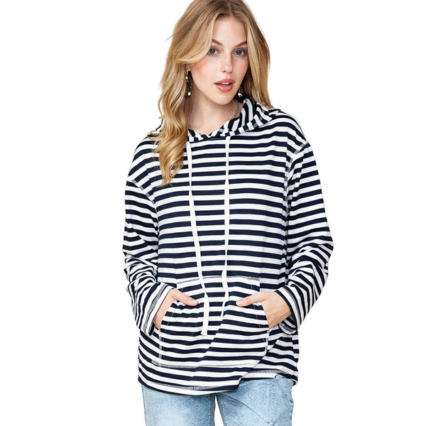 Trendy Shiying Striped Hooded Sweater - Women's Autumn & Winter Fashion, Striped/Plaid design, Red/Striped, Polyester, Streetsmart Style