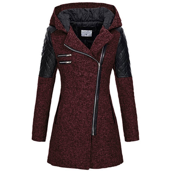 Warm Mid-Length Thermal Trench Coat with Unique Oblique Zipper