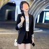 Elegant Black Business Suit Jacket for Women, Unique Flying Sleeves, Polyester, Sizes S-4XL, Women's Office Attire