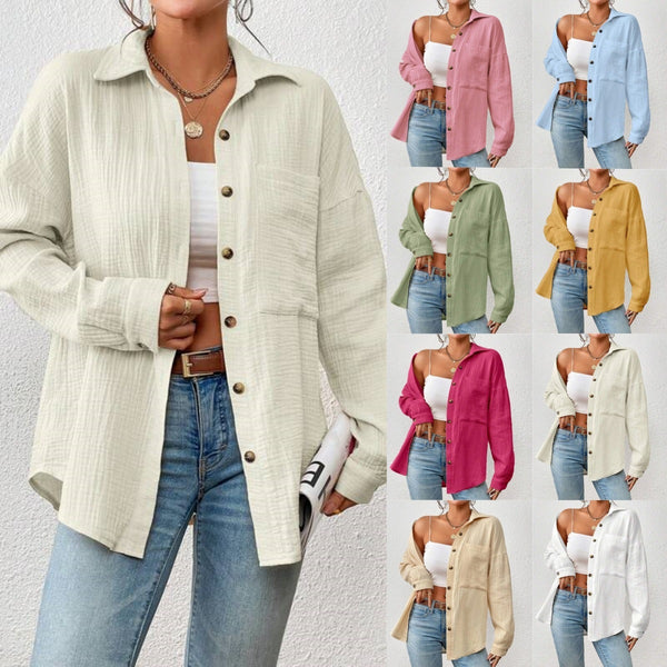 Women's Cotton Autumn Blouse in Various Colors, Regular Fit with Drop Shoulders, Long Sleeves for Fall Fashion