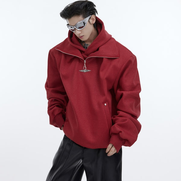 Premium Double-Layered Plush Hooded Sweatshirt in Black, Gray, or Red - Loose Fit Cotton Polyester Pullover for Streetwear or Workouts