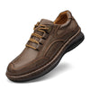Men's Casual Cowhide Leather Outdoor Shoes, Light & Dark Brown, Trendy Design, Wedge Heels, Front Lace-up, Business Leisure Style