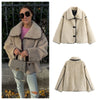 Sleek Plush Coat with Large Fur Collar in Milky White - Women's Winter Coat