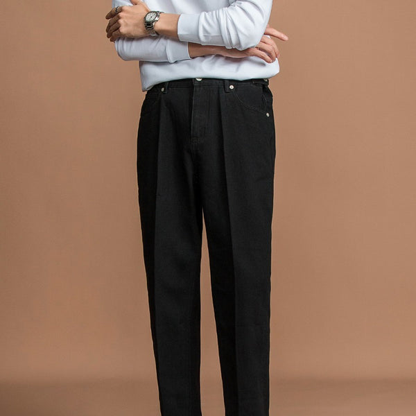 Versatile Retro-Style Cropped Casual Pants in Black Denim