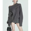 Chic Off-Shoulder Turtleneck Sweater in Soft Fabric - Gray Women's Pullover - Cozy Winter Wear - High-Quality Knit - Trendy Design