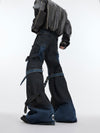 Vintage High-Waist Denim Trousers with Lace-Up Design & Metal Buckle, All-Season Distressed Denim, Trendy Retro Style Fashion