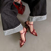 Women's Gold Wedge Summer Sandals with Thin Strap in Creamy-White and Wine Red