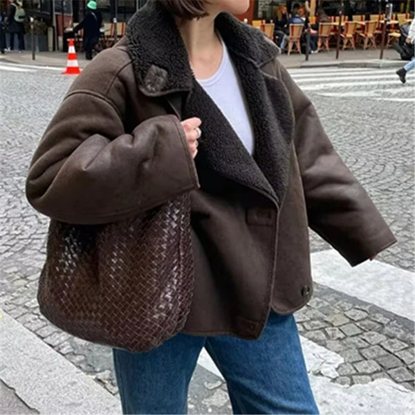 Women's Retro Padded Jacket in Dark Brown - Street Style Winter Fashion