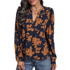 Chic V-Neck Pullover Shirt with Stylish Print, Polyester, Long Sleeve - Women's Fashion Casual/Formal Attire