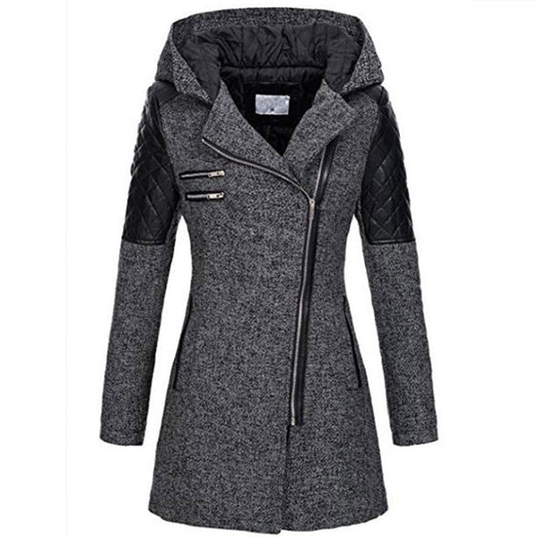 Mid-Length Thermal Trench Coat with Oblique Zipper in Various Colors