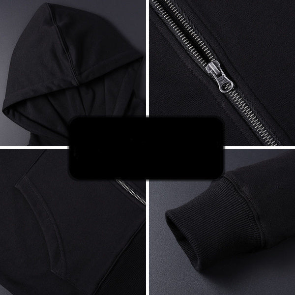 Plush-Lined Zip-Up Sweatshirt in Classic Black, Subtle Grey & Chic White for Sports & Style. Cozy Velvet Padding, Side Pockets, & Trendy Zipper. Sizes M to 5XL.