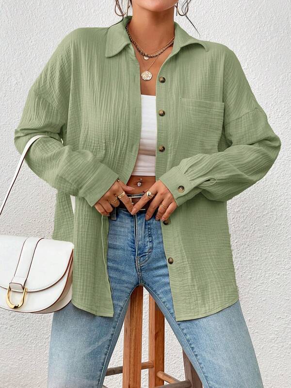 Women's Cotton Autumn Blouse in Various Colors with Drop Shoulders - Sizes S to XXL - Comfortable & Stylish Fall Fashion