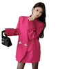 Elegant Retro-Style Rose Red Suit Jacket for Women