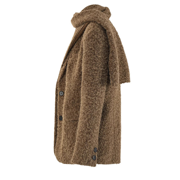 Elegant Woolen Women's Jacket with Detachable Scarf Collar, European & American Style Coat