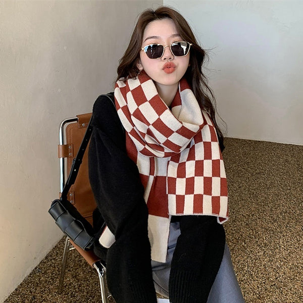 Winter Plaid Wool Scarf - Cozy Holiday Accessory in Red Snowflake & More