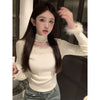 Cozy Women's Patchwork Halter Top in Apricot/Brown - Slim Fit Winter Sweater