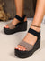 Women's Platform Sandals - Breathable Cloth Cover, Rubber Sole, Summer Outdoor Style - Brown, Gray, Beige, Denim Blue, Black