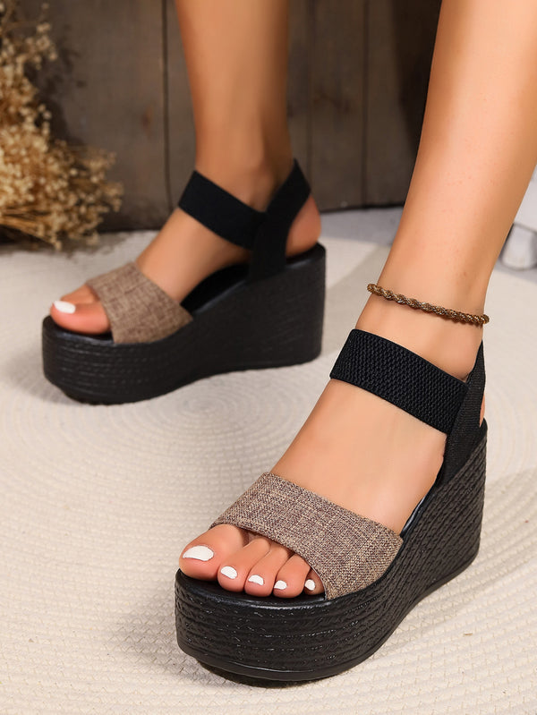 Women's Platform Sandals - Breathable Cloth Cover, Rubber Sole, Summer Outdoor Style - Brown, Gray, Beige, Denim Blue, Black