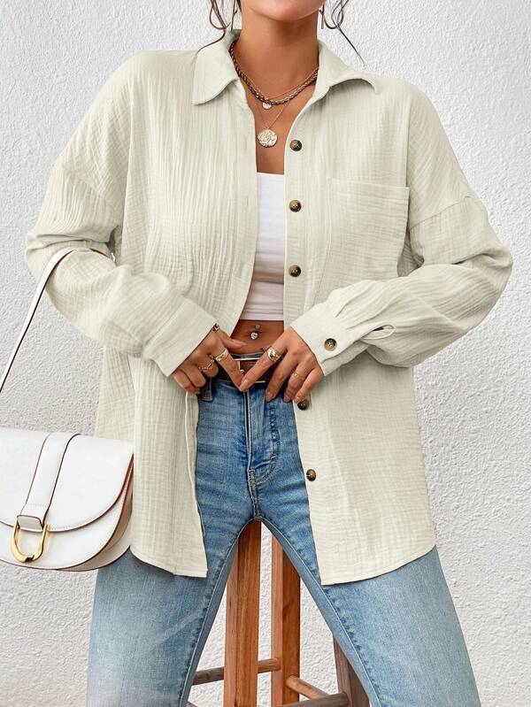 Women's Comfortable Cotton Autumn Blouse with Drop Shoulders