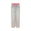 Women's Patchwork Plaid Pink High-Waist Jeans - Red and Black Cotton Pants - Straight-leg Style - Versatile Fashion Statement